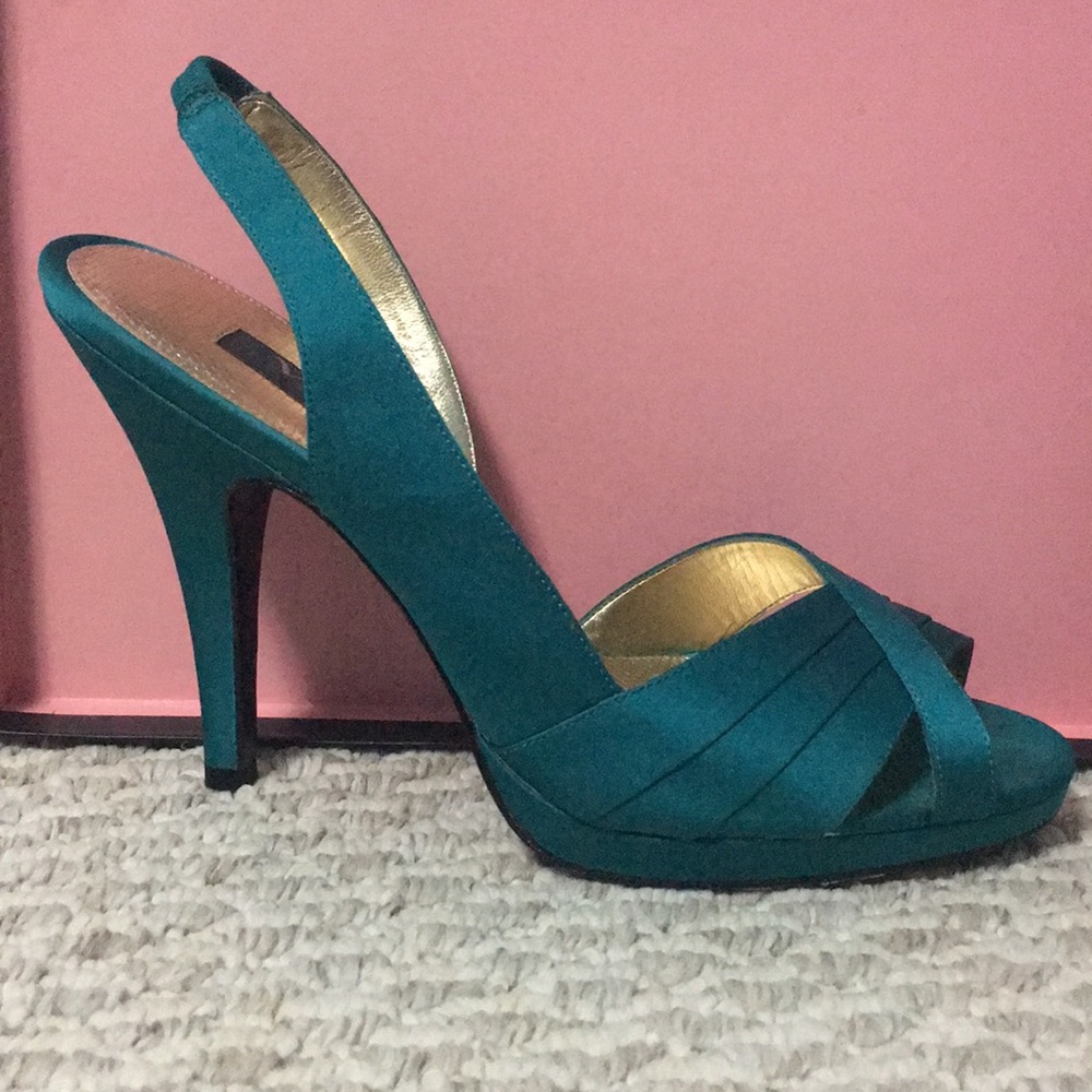 Nina Teal Blue Heels - Picture 2 of 7